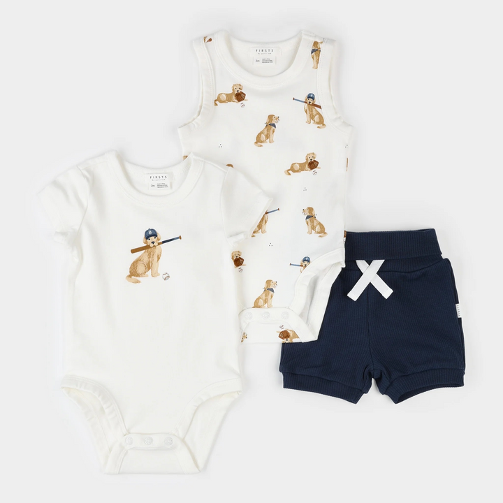 MIL Baseball Buddy 3 PC Dog Bodysuit Set