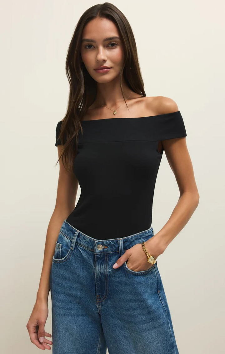 Second Skin Off the Shoulder Black Top