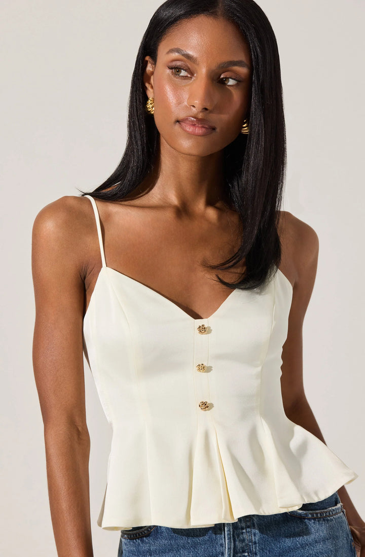 Paislee Satin Peplum Top in Cream