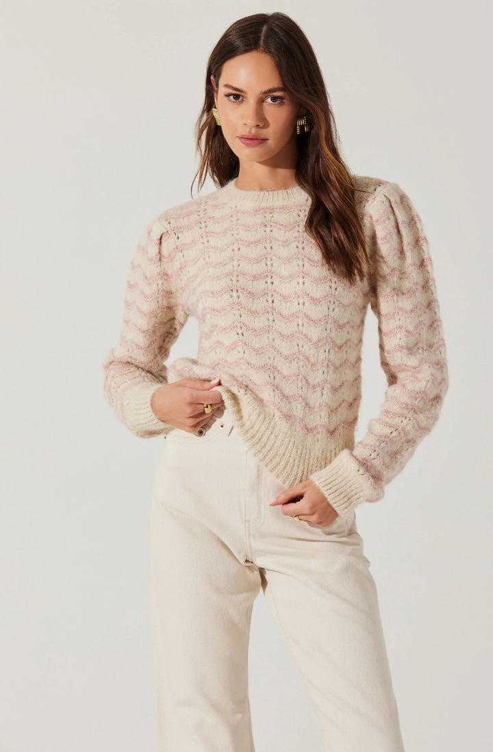 Jaylani Wavy Striped Sweater In Pink Oatmeal