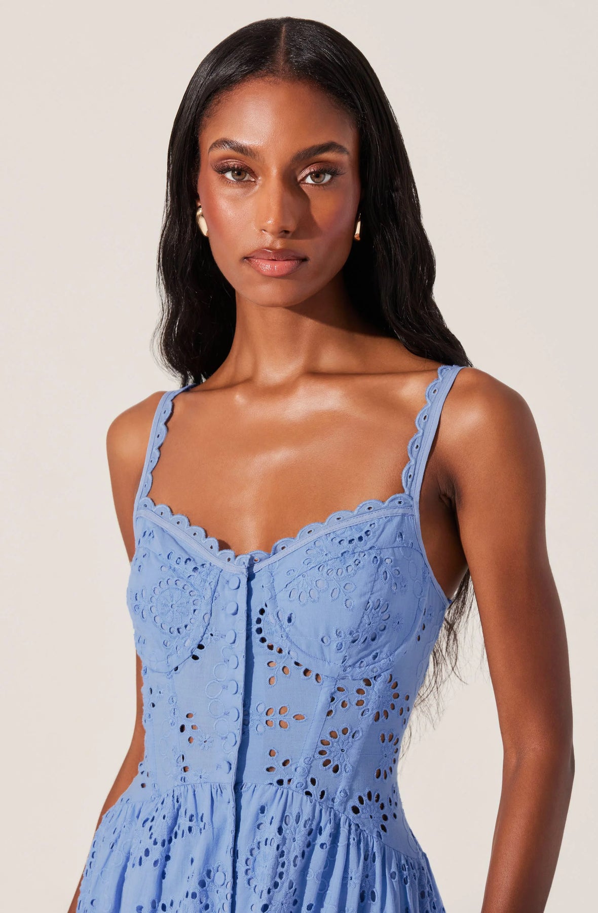 AST Yamila Eyelet Corset Midi Dress in Blue Lula Boutique for Women and Children AST Yamila Eyelet Corset Midi Dress in Blue Lula Boutique for Women and Children