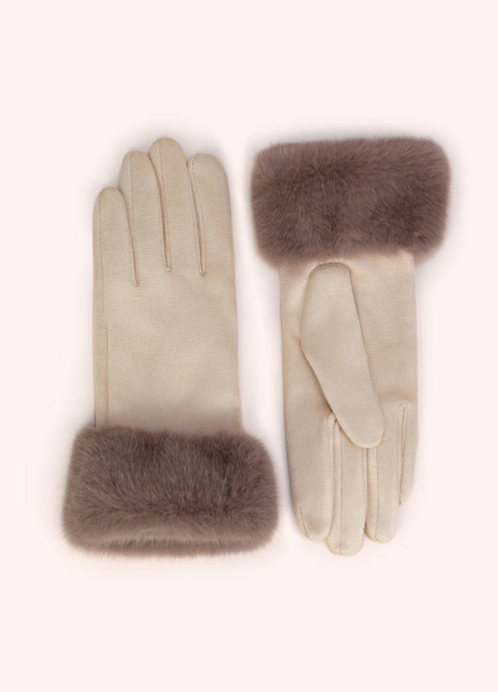 Powder Bettina Faux Suede/Fur Gloves, Cream - product view 1