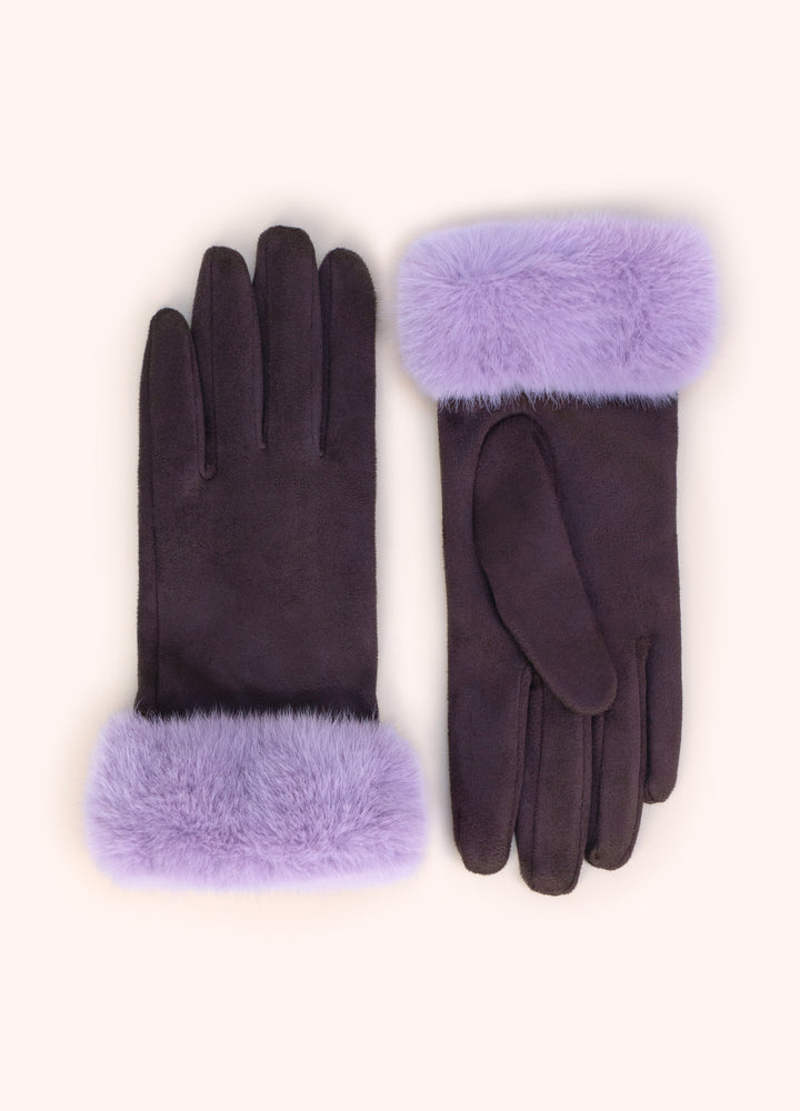 Powder Bettina Faux Suede/Fur Gloves, Damson - product view 1