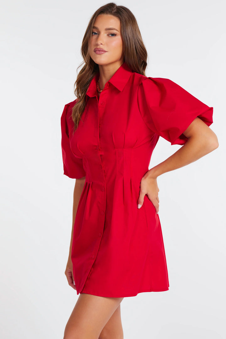 Jacqueline Bubble Sleeve Dress in Red