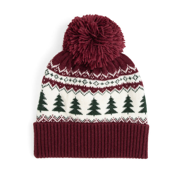 Sweet Wink Christmas Tree Fair Isle Beanie in Burgundy