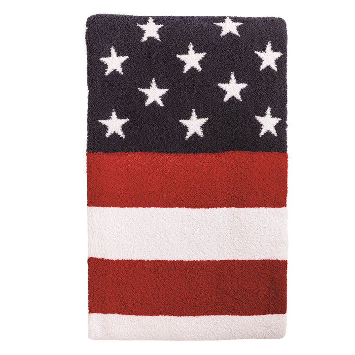 Chenille knit American flag blanket.