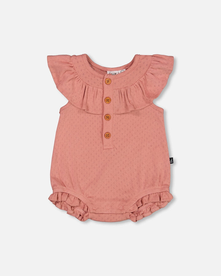 DPD Pointelle Knit Button Romper in Rose