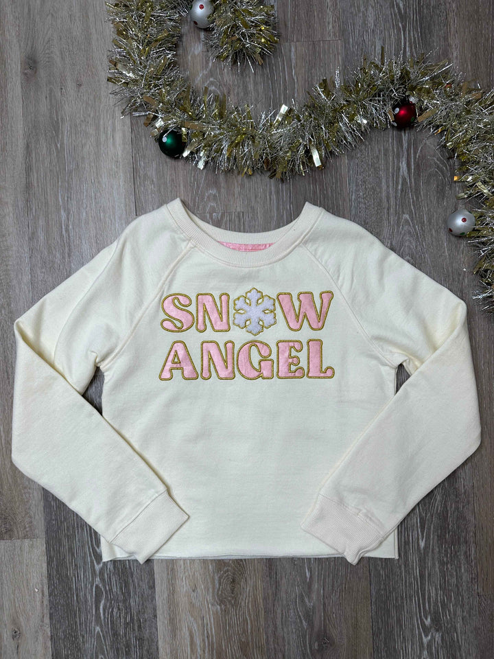 PAP Snow Angel Applique Crop Pullover in Cream