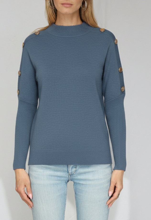 Metric Knits Oversized Funnel Neck Pullover - Dark Denim, manufacturer front view