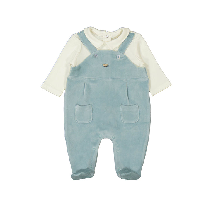 Boy Teal Velour Cord Pocket Footie