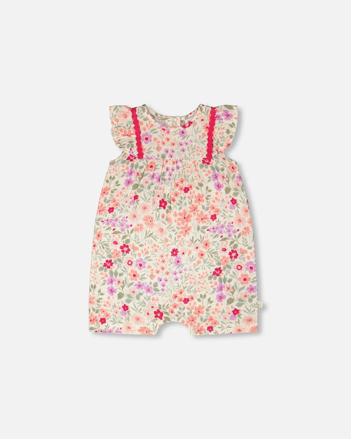 DPD Floral Ruffle Sleeve Muslin Romper