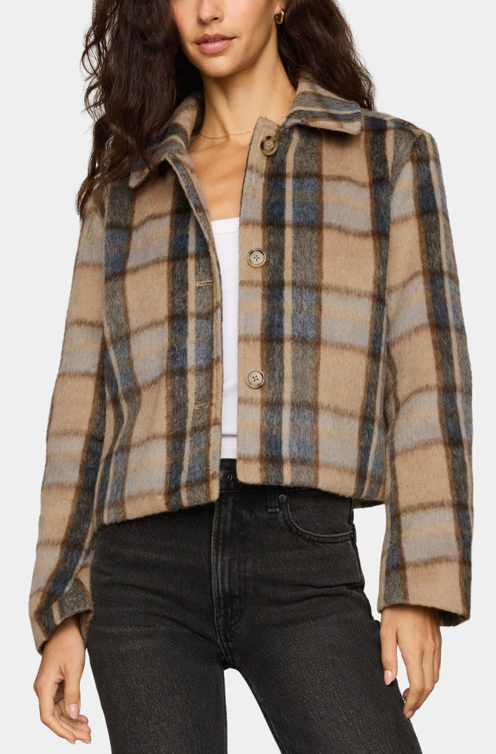Z Supply Petra Plaid Shrunken Jacket in Light Toffee - front view