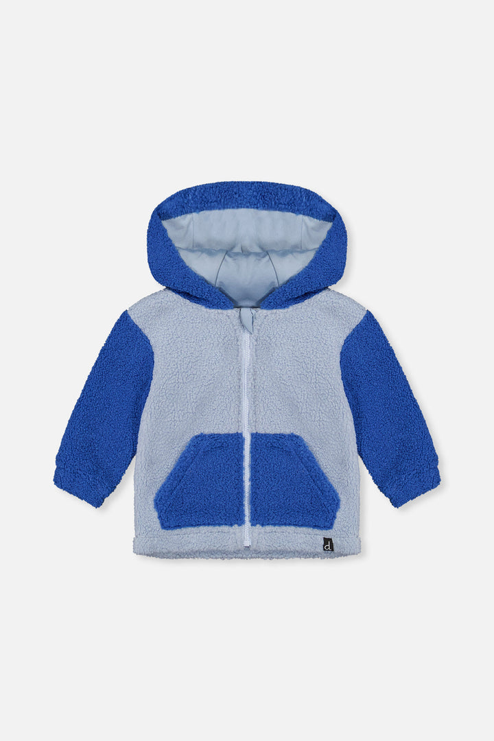Deux Par Deux Sherpa Hooded Jacket Blue - front