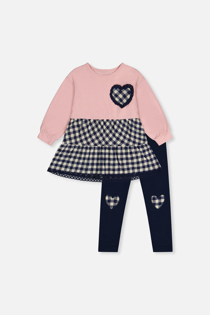 Deux Par Deux Tunic And Leggings Set Pale Dusty Pink And Navy - front