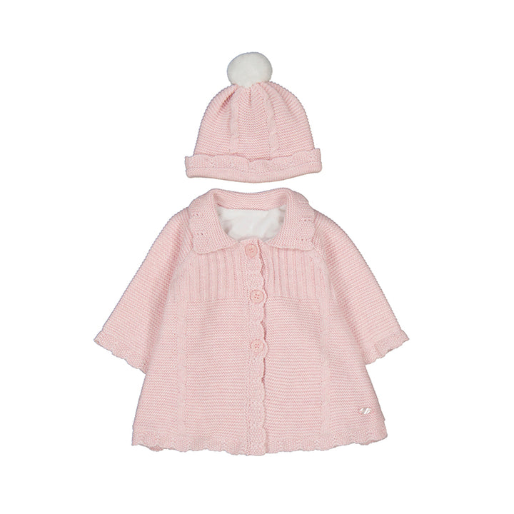 Pink Knit Coat with Hat
