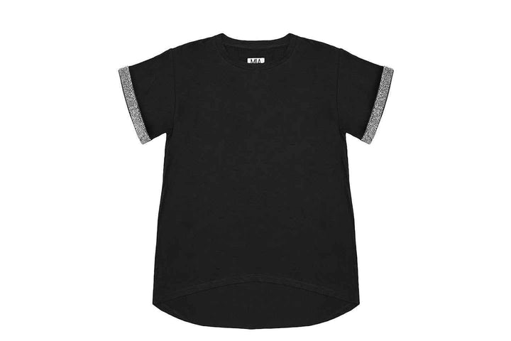 MIA Lux Tee in Black with Silver Stone Sleeves