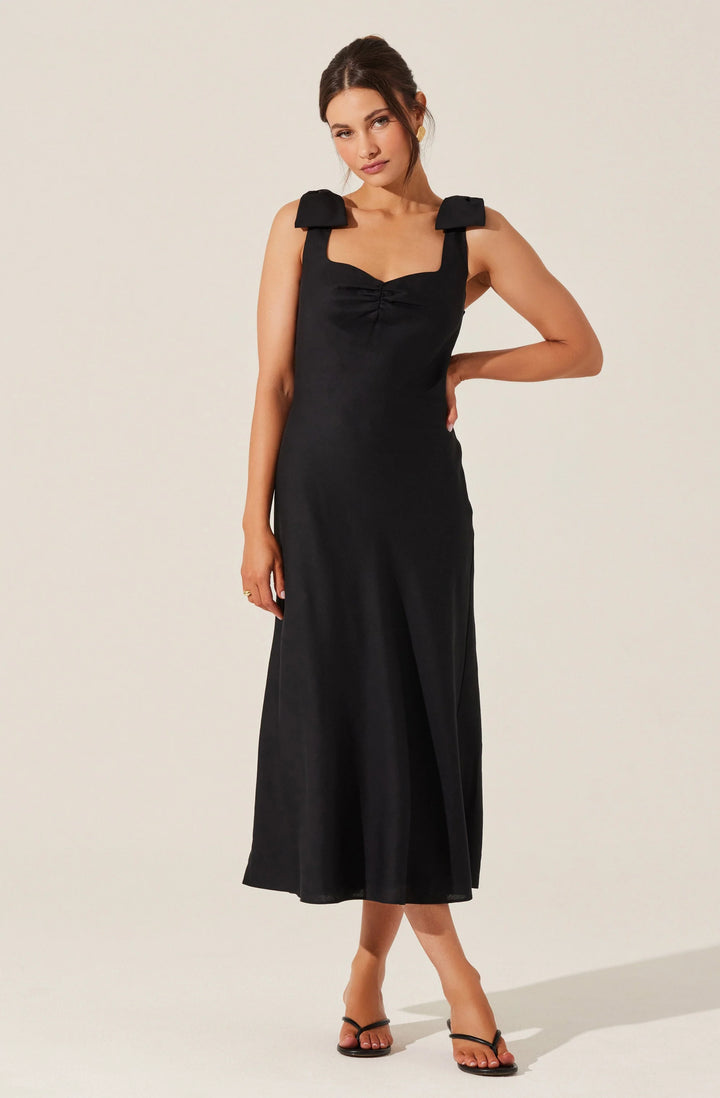 Kateleya Bow Detail Midi Dress in Black