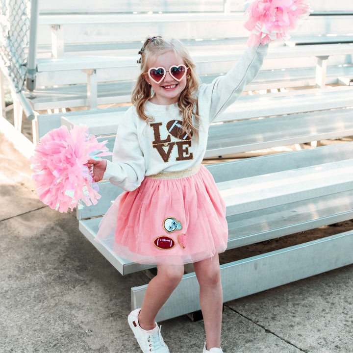 Game Day Football Love Patch Pullover in Natural