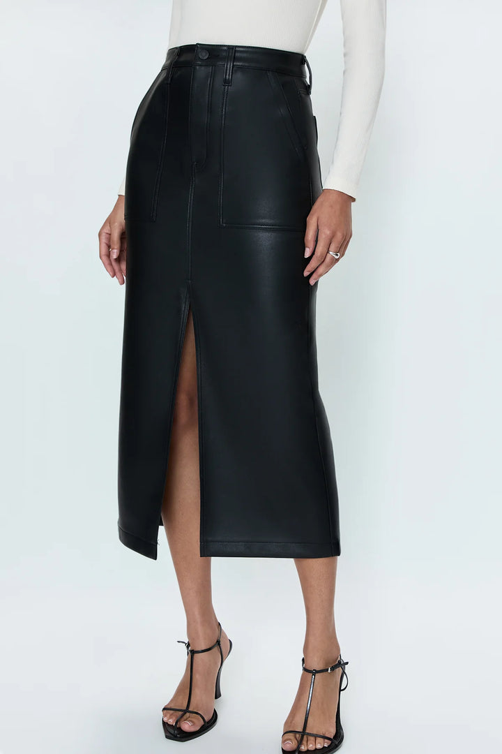 ALice Utility Midi Skirt in Slate Black Faux Leather