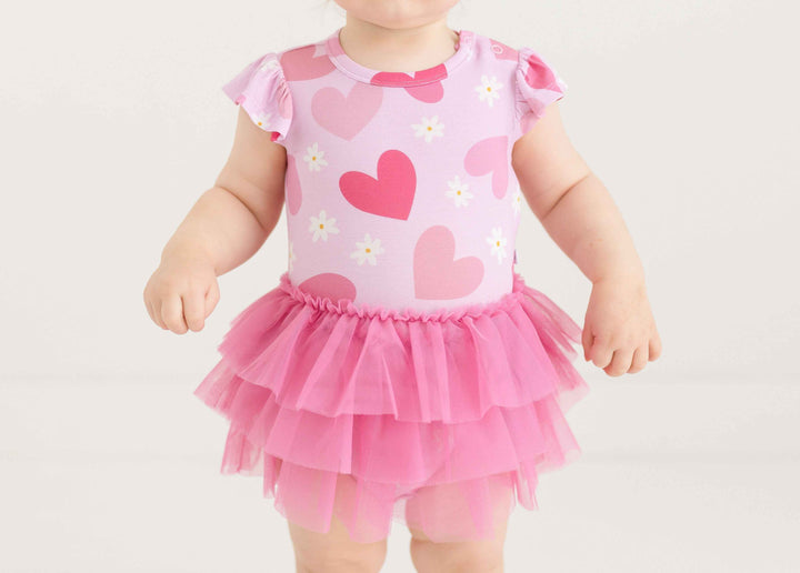 POS Daisy Love Heart Ruffled Cap Sleeve Tulle Bodysuit