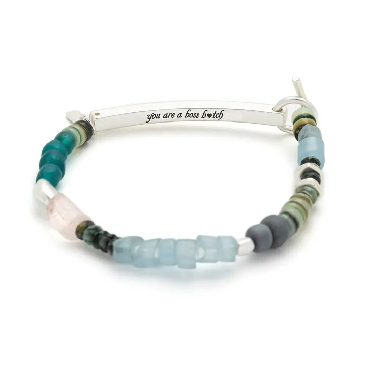 Hidden Message Bracelet-Boss B_tch/Rose Quartz/Silver