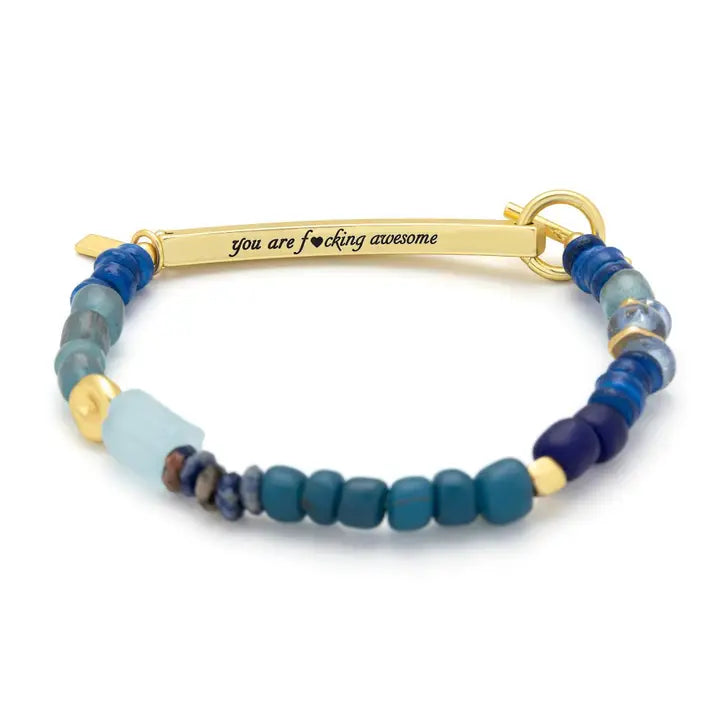 Hidden Message Bracelet-F_ucking Awesome/Aquamarine/Gold