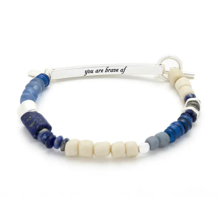 Hidden Message Bracelet-Brave AF/Lapis/Silver