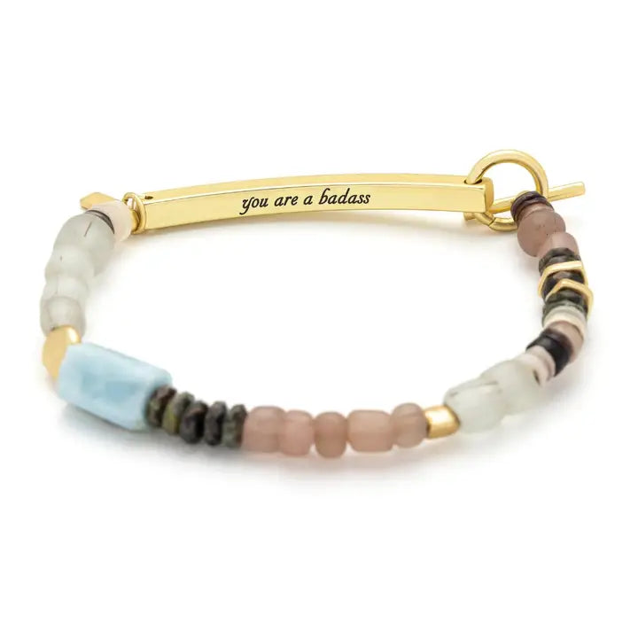 Hidden Message Bracelet-Badass/Larimar/Gold