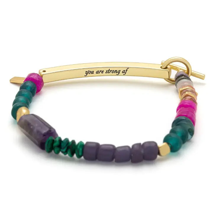 Hidden Message Bracelet-Strong AF/Amethyst/Gold