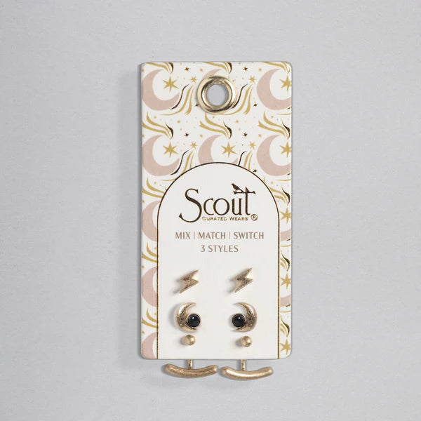 Stud Trio Ear Jacket Set - Moon/Black Spine/Gold