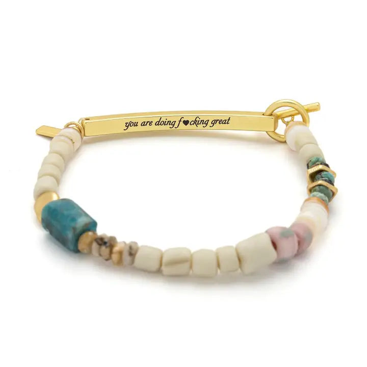 Hidden Message Bracelet-F_cking Great/Blue Apatite/Gold