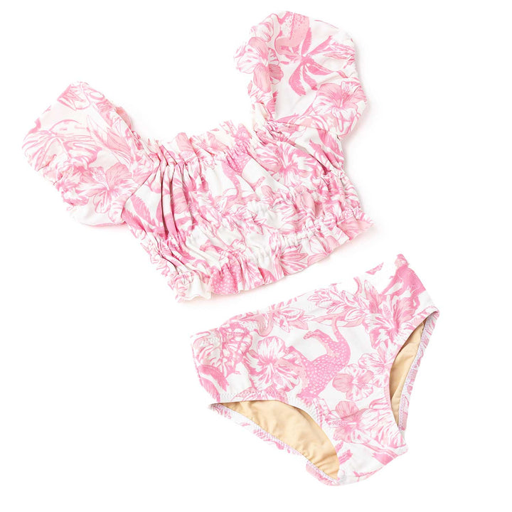 Smocked Puff Sleeve 2 PC Bikini Pink Paradise