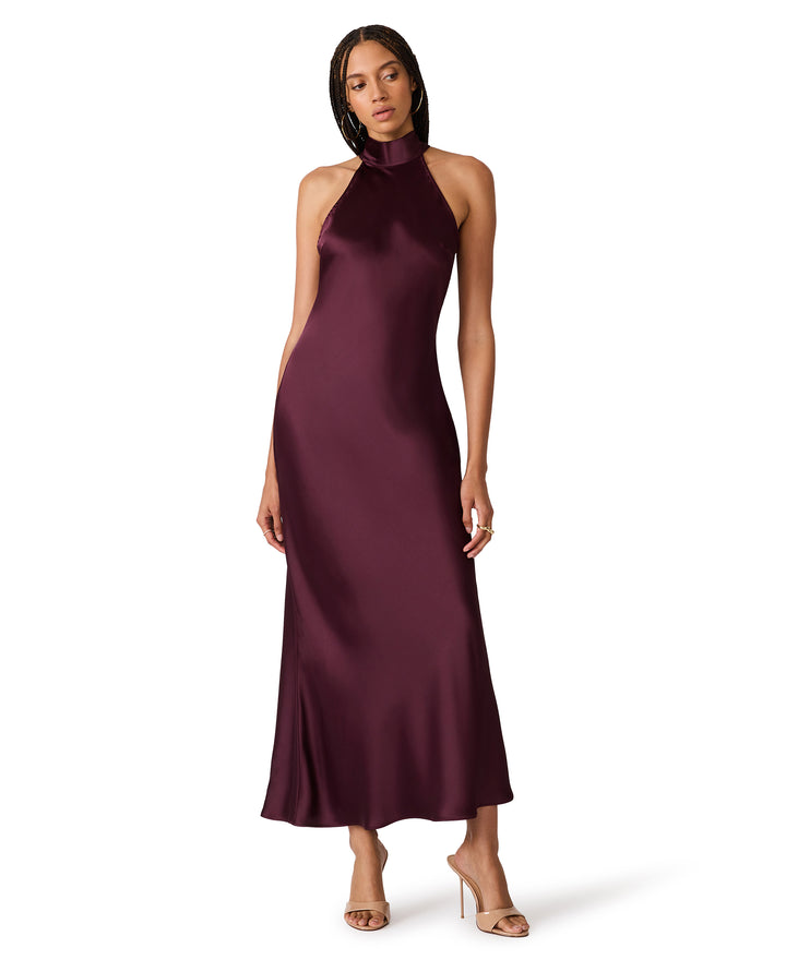 Lara Wine High Neck Sleeveless Maxi Dress