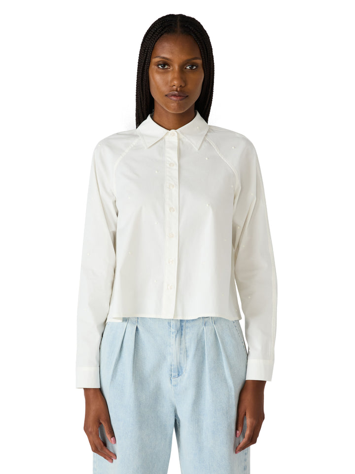 Steve Madden Tessa pearl button-down top in Antique Cream