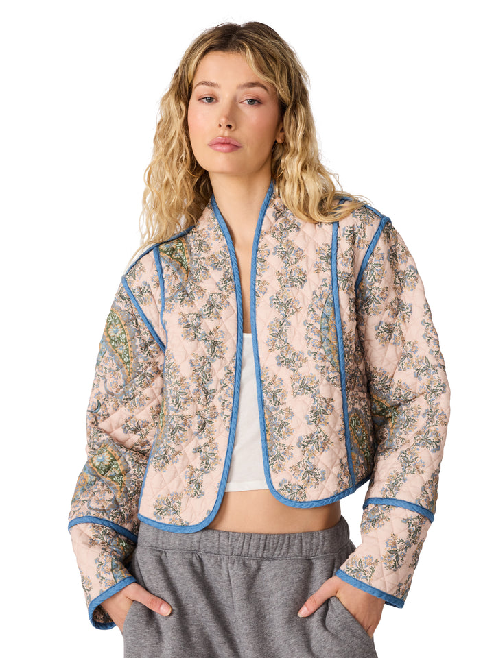 Adalynn Quilted Open Front Jacket in Pearl Blush