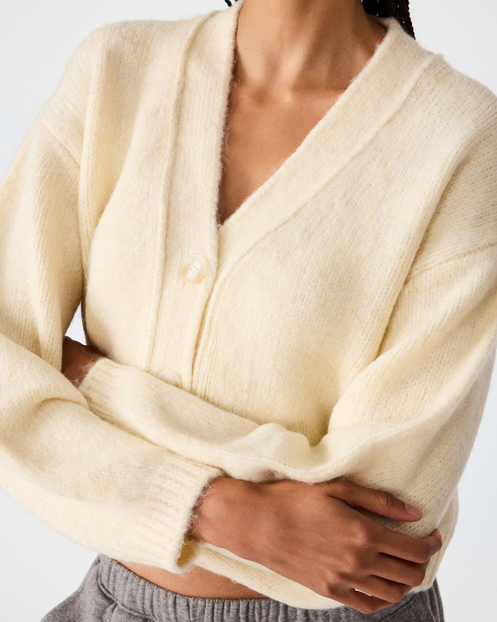 Steve Madden Mica sweater in Cream - V-neck and button detail; coordinating pieces sold separately