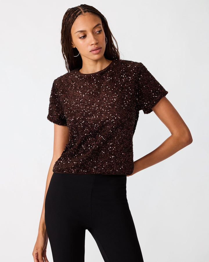 Steve Madden Cressa Sequin Top - Dark Toffee - front view