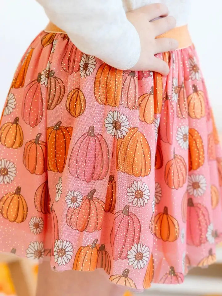 Pumpkin Printed Daisy Glitter Tutu Skirt