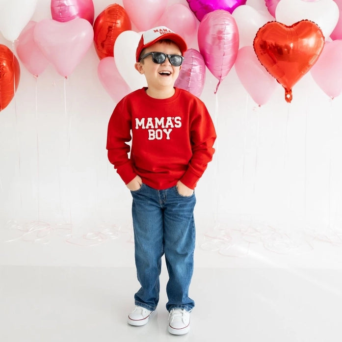 Mamas Boy Patch Pullover in Red