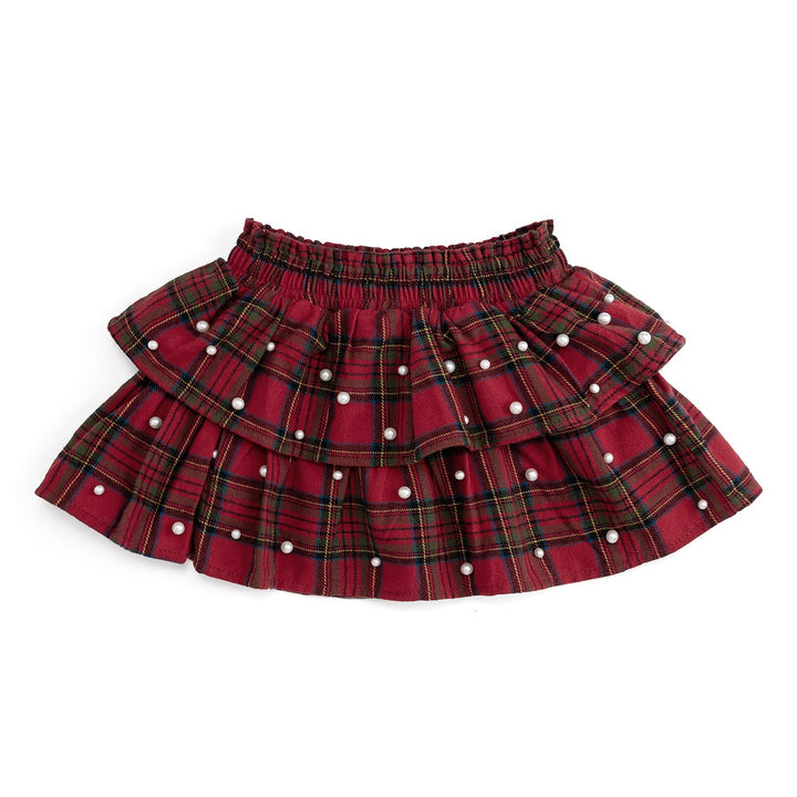 Sweet Wink Christmas Tartan Pearl Skirt in Red Plaid