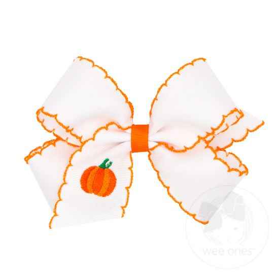 WEE Moonstitch Embroidered Pumpkin Bow