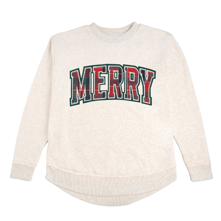 Sweet Wink Merry Tartan Patch Christmas Women's Sweatshirt in Natural Heather