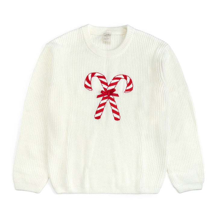 Sweet Wink Candy Cane Christmas Women's Sweater in Ivory