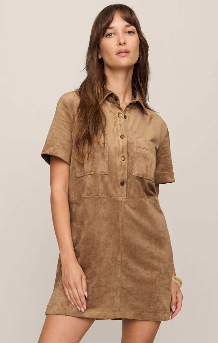 Z Supply Leone Suede Mini Dress in Light Sand, front view