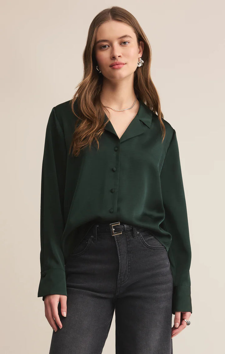 Ana Satin Top in Garland Green