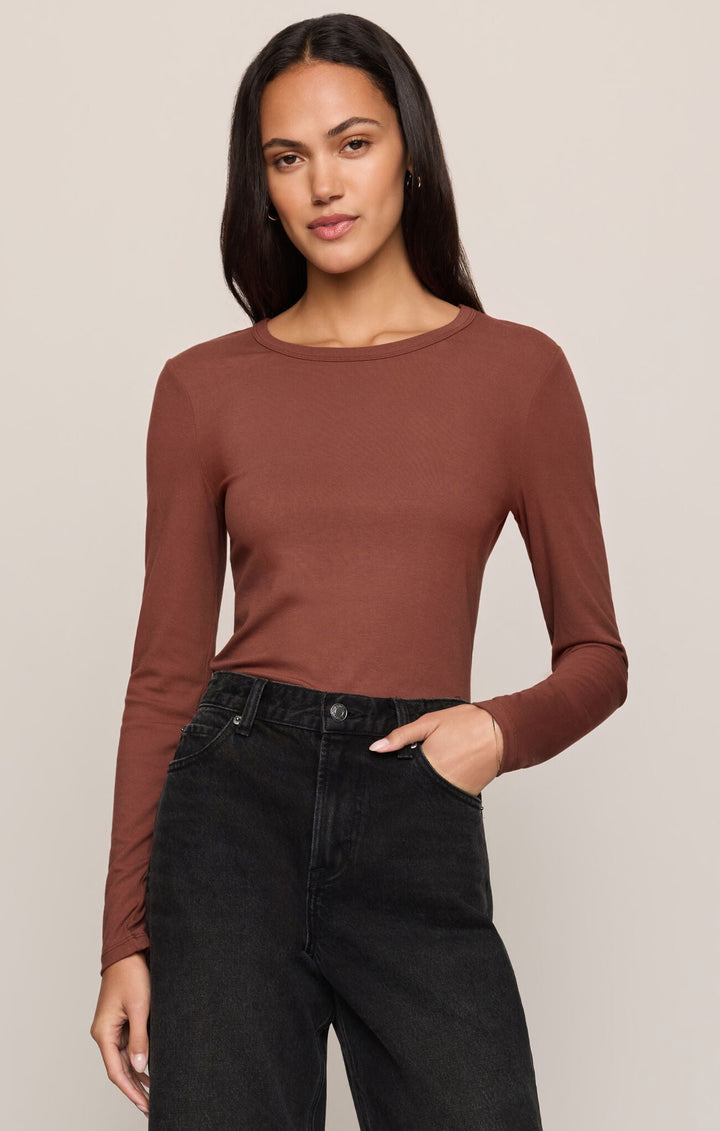 Z Supply Second Skin Crew Long Sleeve Top in Dark Rosewood