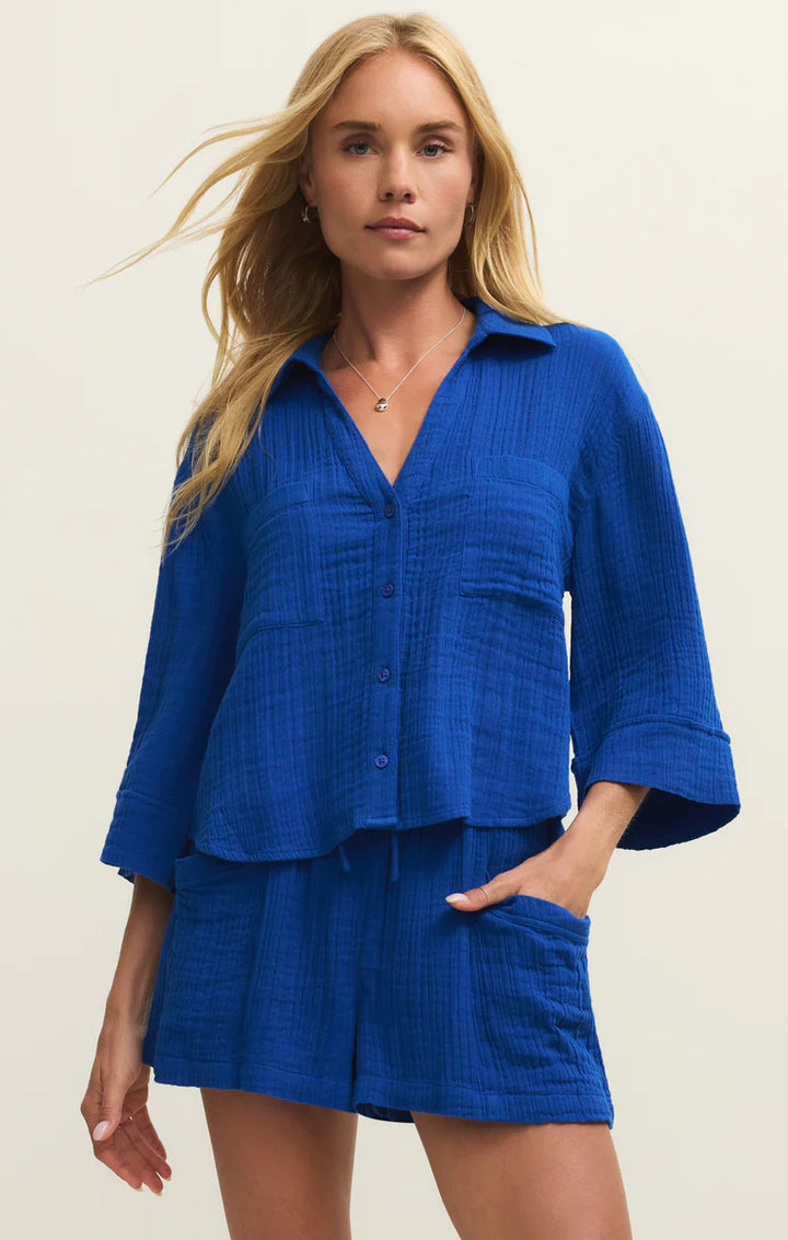 Emory Airy Gauze Short in Blue — alternate view 2