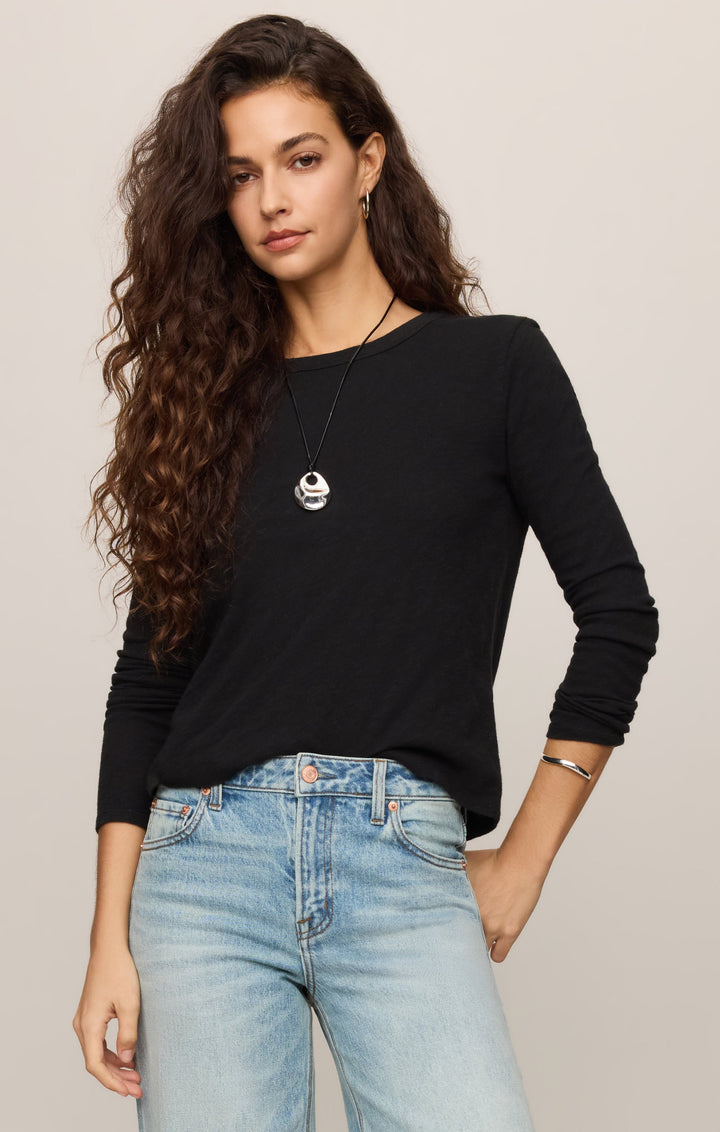 Z Supply Junie Long Sleeve Tee in Black, front view