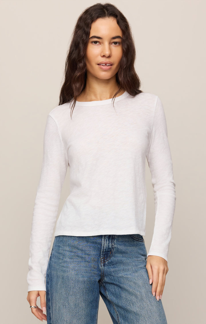 Z Supply Junie Long Sleeve Tee in White, front view