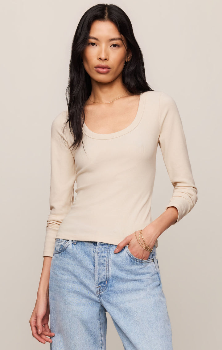 Z Supply Greyson Scoop Long Sleeve Tee in Chalk, front view